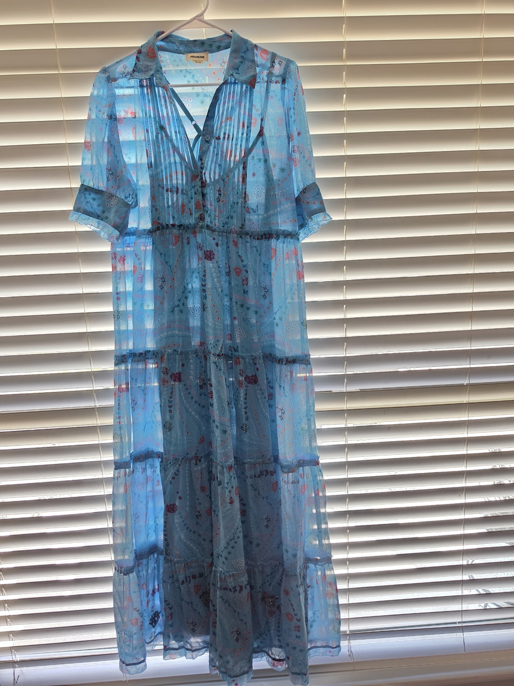 Zadig & Voltaire Sheer Sky Blue Floral Maxi Dress